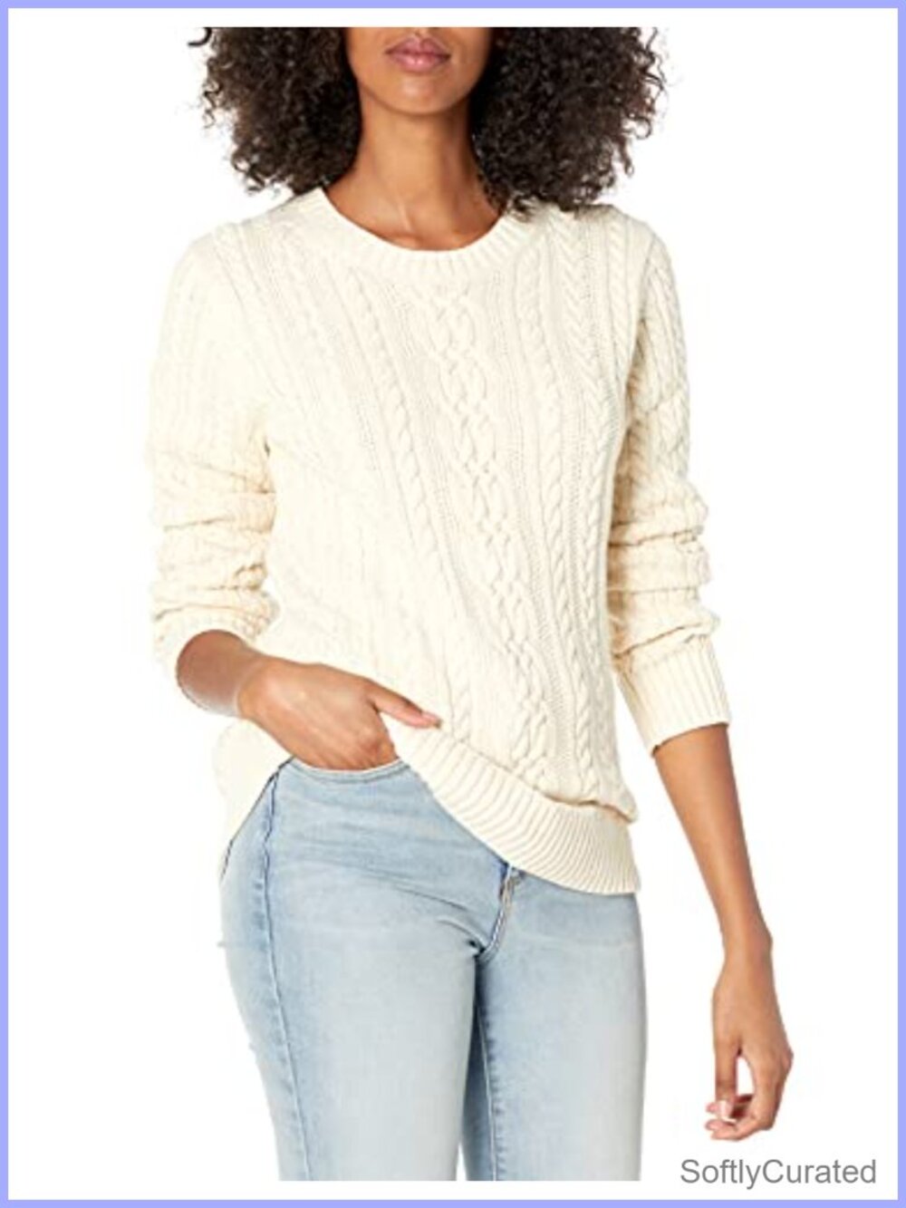 Women's Soft Cotton Cable Knit Crewneck Sweater Regular Fit Pullover